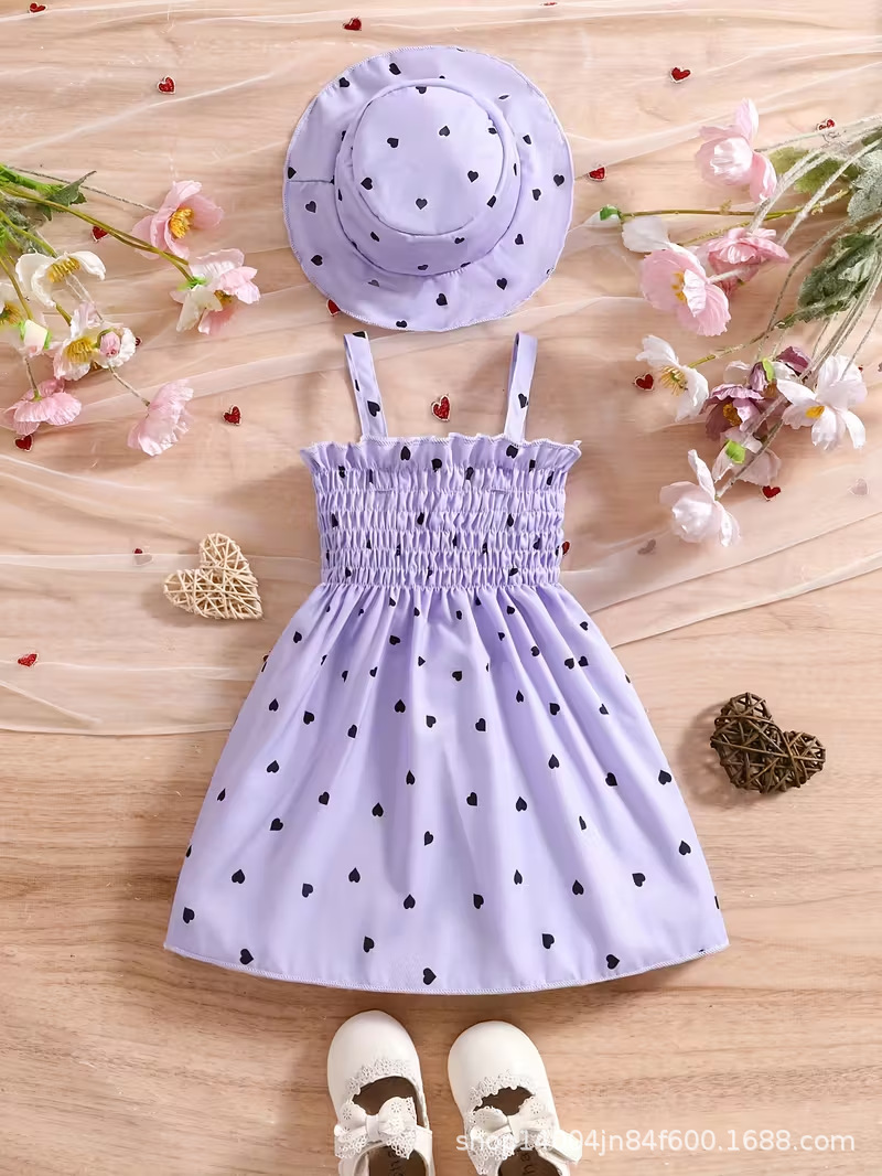 Girls Printed Sleeveless Dress Princess Hat