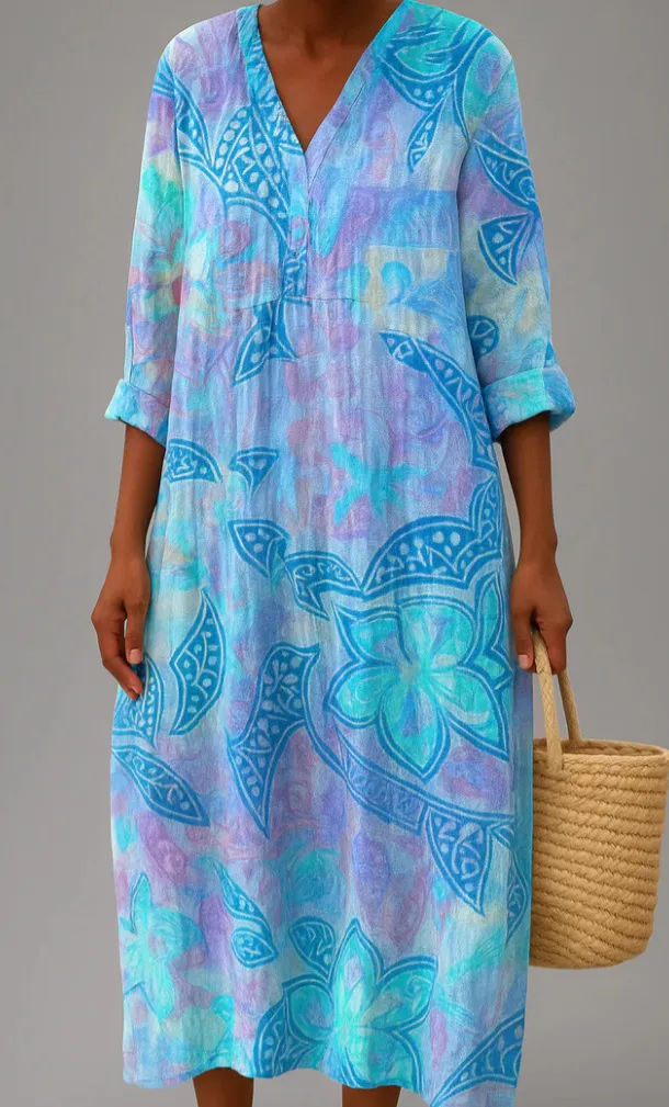 Long Sleeve Shirt Dress Women's Casual Floral Print Sleeve Skirt Dvllyq142 - Shop at LoveMi