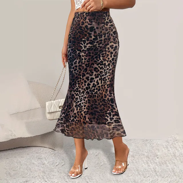 Sexy Leopard Print Stretch Mesh See through Skirt Brown - Shop at LoveMi