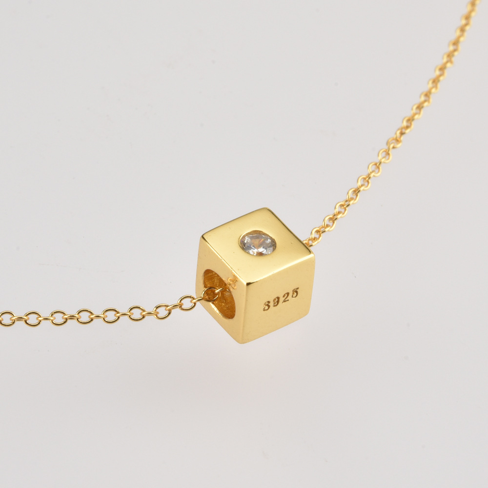 S925 Sterling Silver Square Pendant Necklace