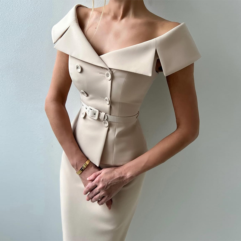 Elegant Double Breasted Waist-controlled Top Sheath Skirt Fashion Suit