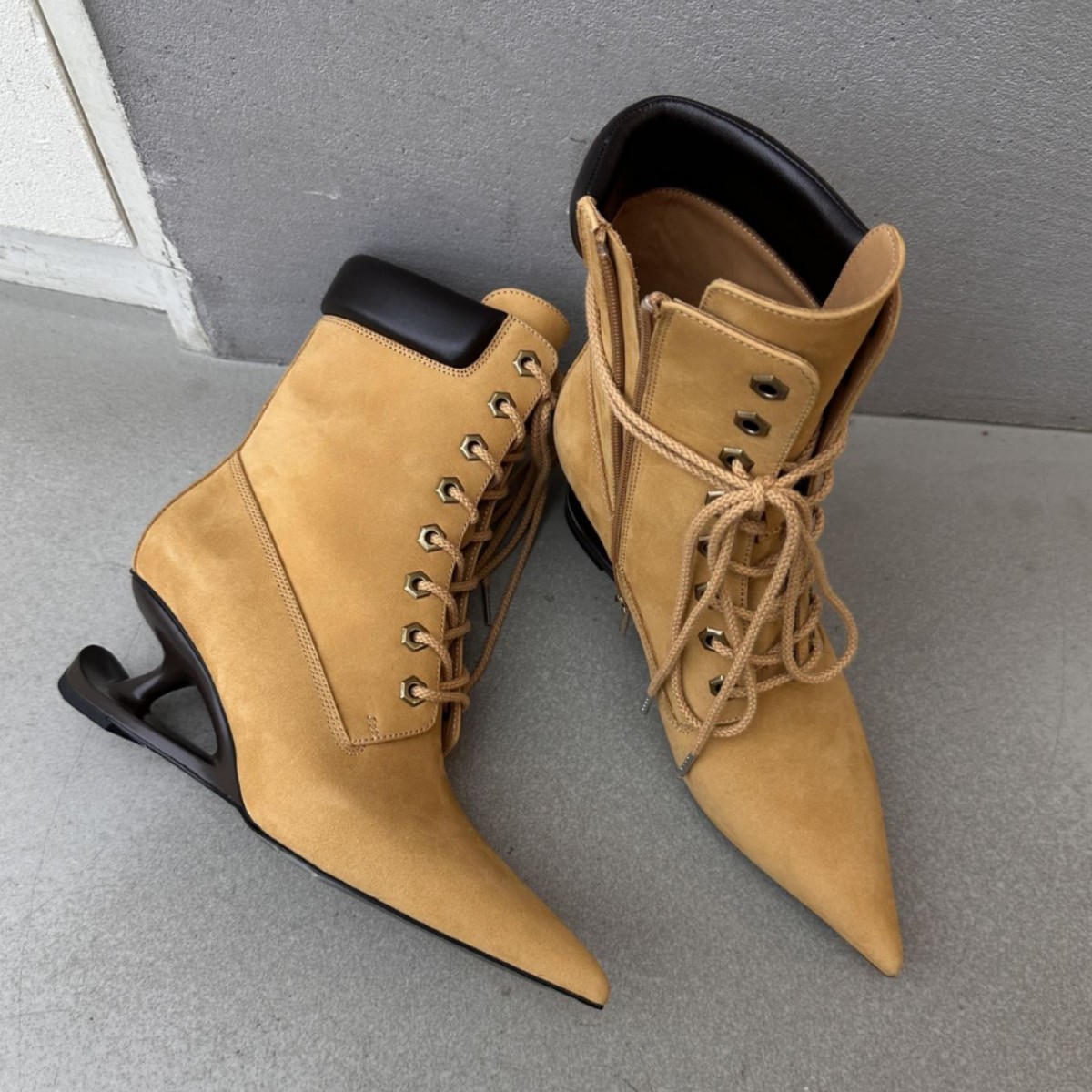 Pointed-toe Lace-up Irregular High-heeled Womens Ankle Boots