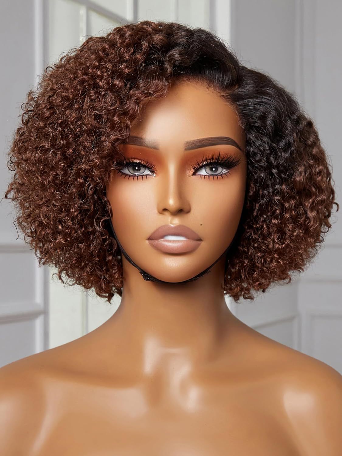 Wig Fashionable Synthetic Cap Brown Side-Parted Short Curly Hair African Curls 6