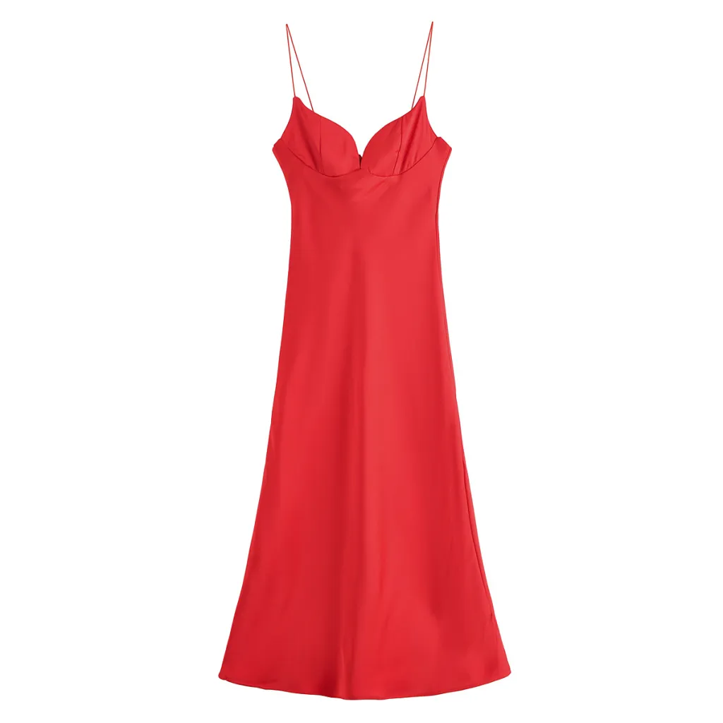 Women's Fashion Vacation Style Silk Texture Dress Long - Red