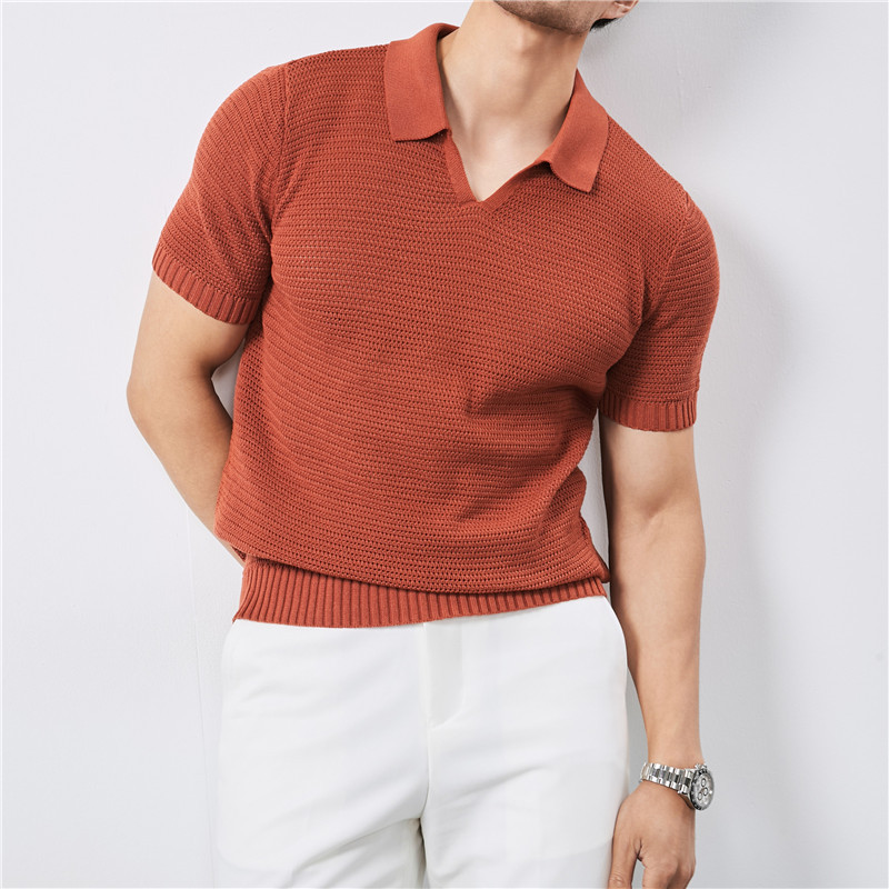 Men's Knitted Solid Color Short-Sleeve Polo Shirt 9