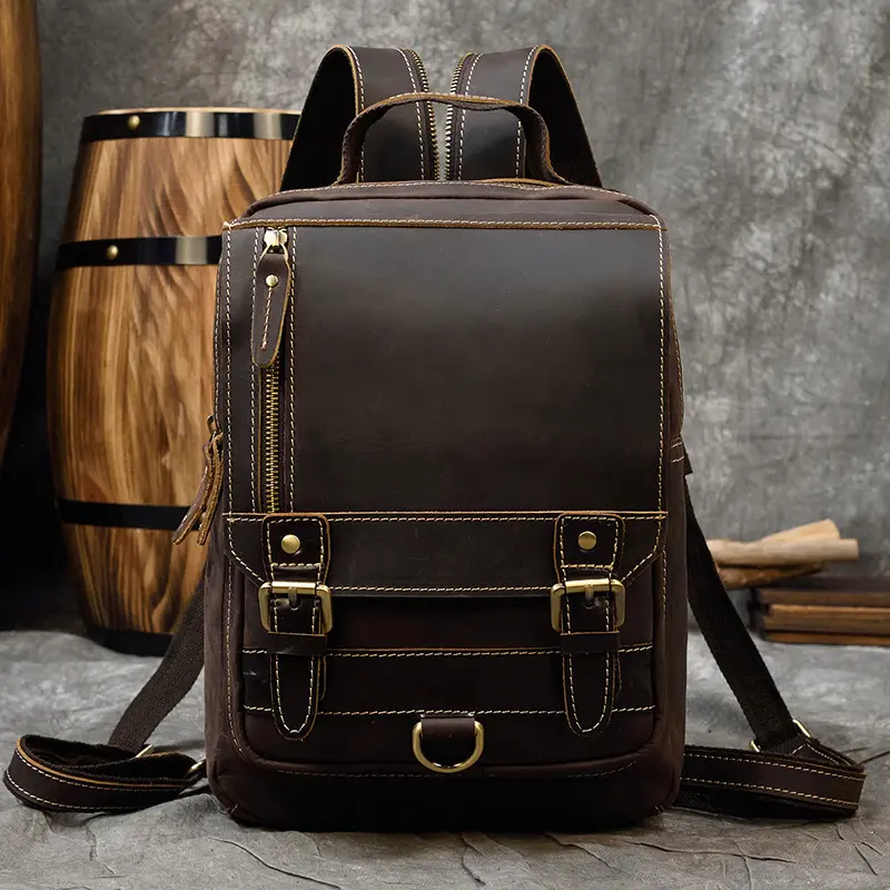 Retro Crazy Horse Leather Multifunctional Backpack