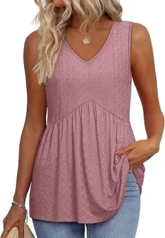 Women's Elegant Sleeveless V-neck Elegant Ruffle Top - Lotus Root Colour-2Xl - View 1