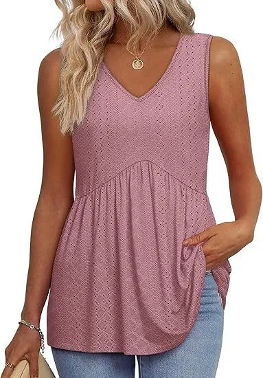 Women's Elegant Sleeveless V-neck Elegant Ruffle Top - Lotus Root Color-2Xl