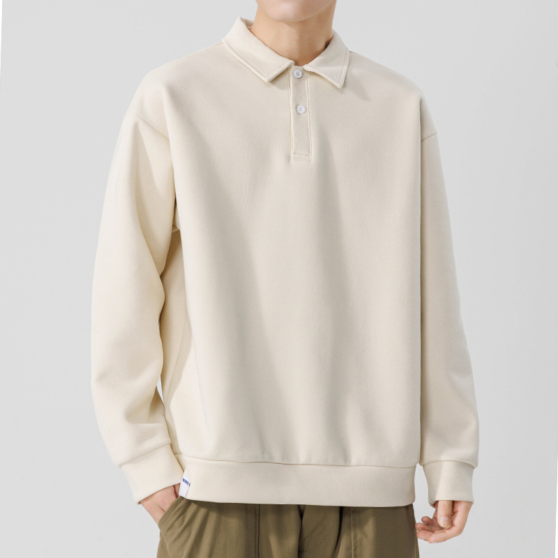 سترة بولو بأكمام طويلة بلون سادة من علامة تجارية أمريكية جديدة فضفاضة