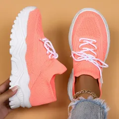 Plus Size Women's Sports Breathable Fly-knit Socks Shoes - Peach-44 - View 1