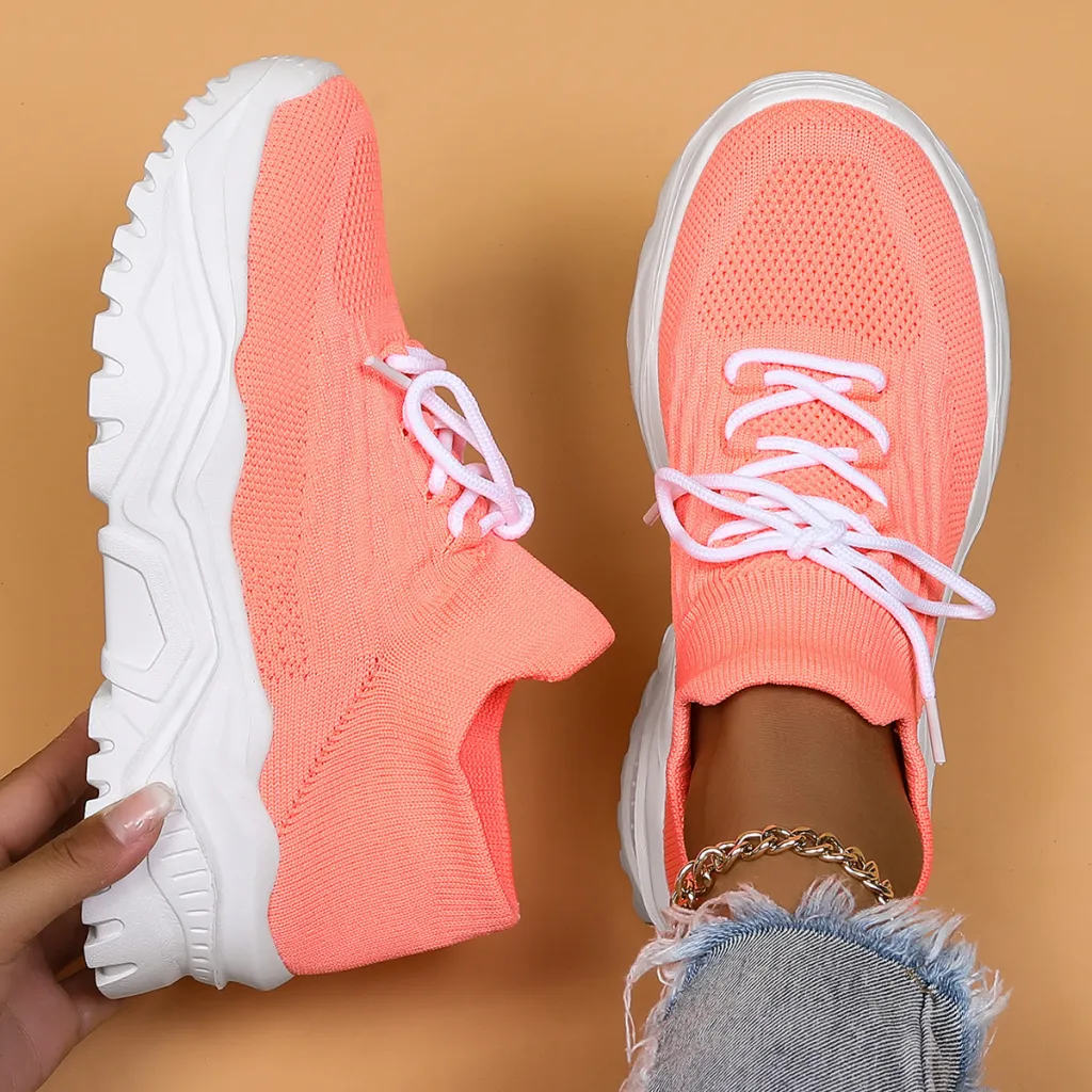 Plus Size Women's Sports Breathable Fly-knit Socks Shoes - Peach-44