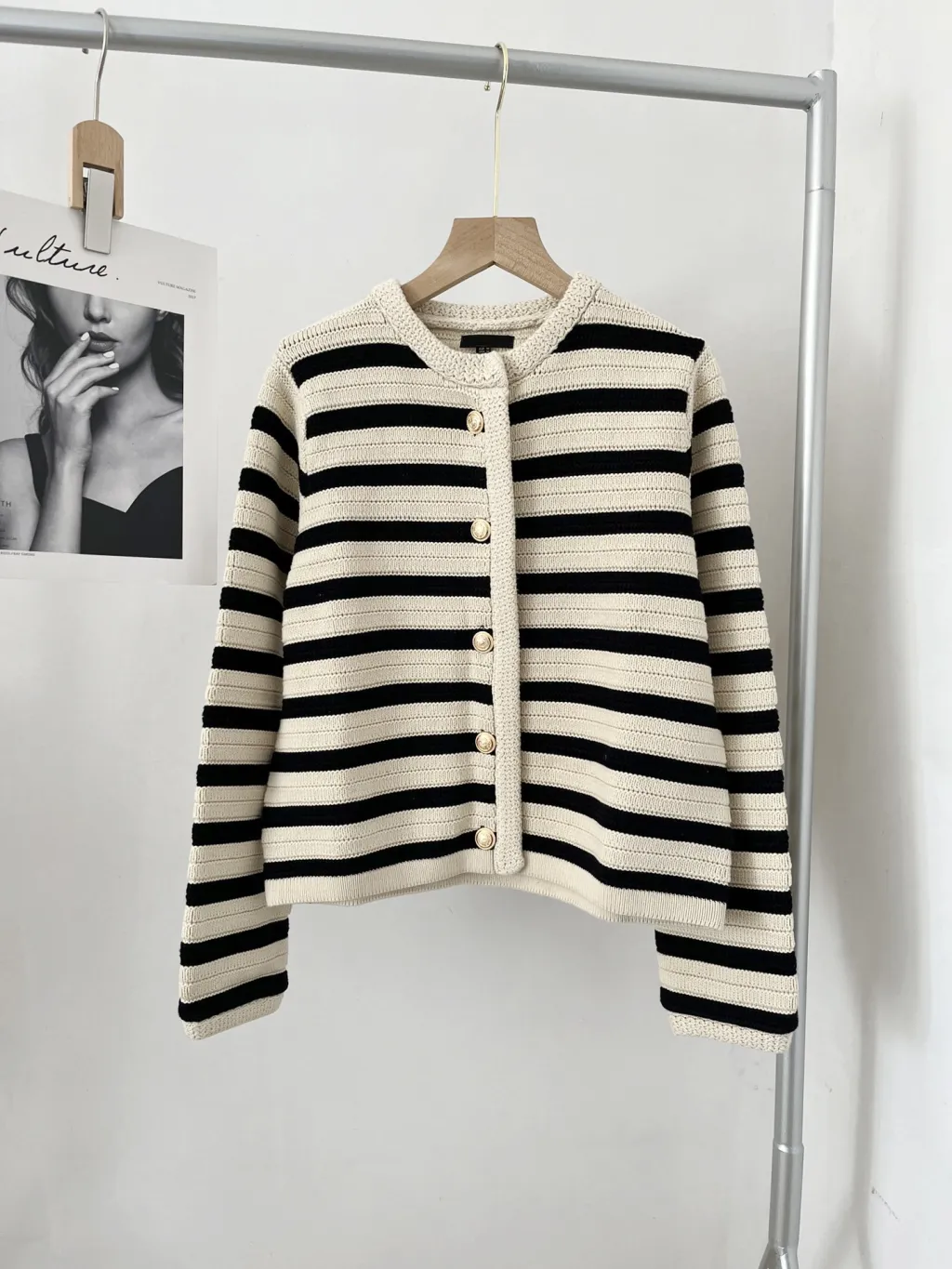 MD Style Women's Autumn New Slim Striped Classic Style Knitted Cardigan Sweater - Black