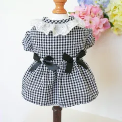 Pet Ring Dog Clothing Cat Clothes Bow Lace Collar Edge Black And White Plaid Princess Love Pearl Skirt - Plaid - View 1