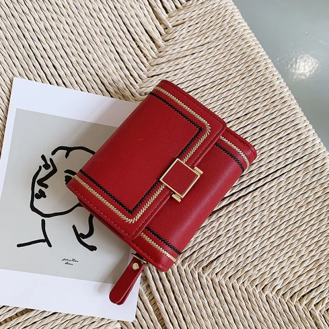 Women's Embroidery Thread Short Multi Card Slot Clutch Red - Shop at LoveMi