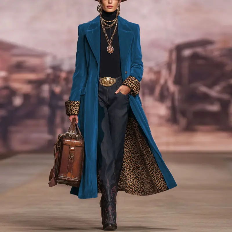 Patchwork Lace Gold Velvet Suit Long Coat