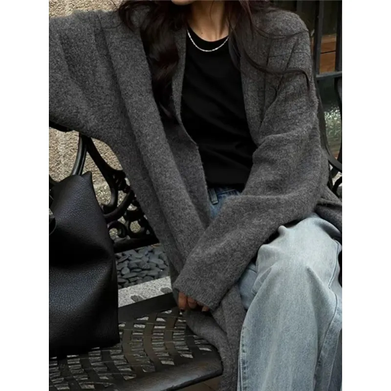 Loose And Lazy Style Mid-length Knitted Top - High Grade Gray