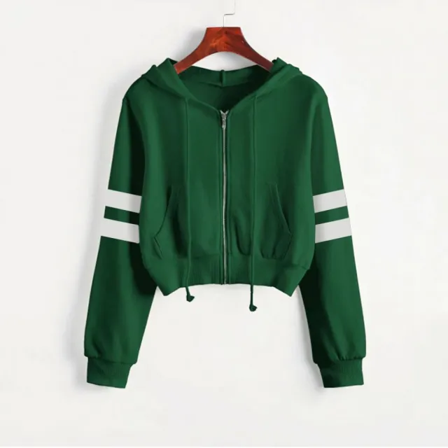 Solid Color Short Long sleeve Zipper Parallel Bars Hoodie Coat Green - Shop at LoveMi
