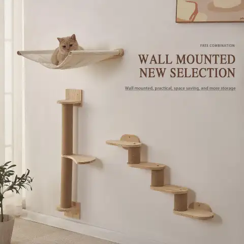 Wooden Wall Shelf Wall-Mounted Perch Leisure Cat Climbing Frame