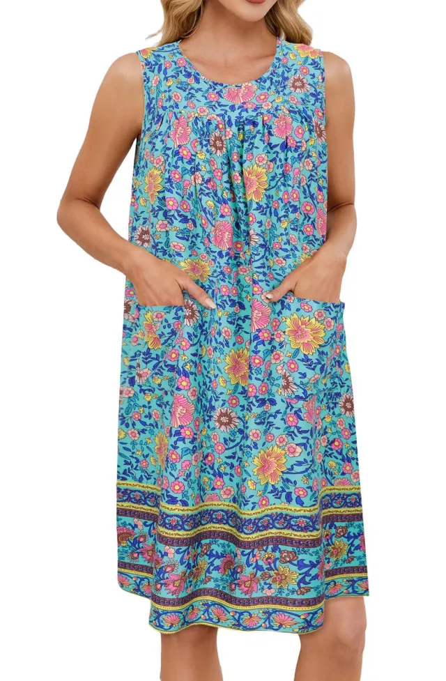 Vest Floral Pocket Dress Light Green Flower Blue - Shop at LoveMi