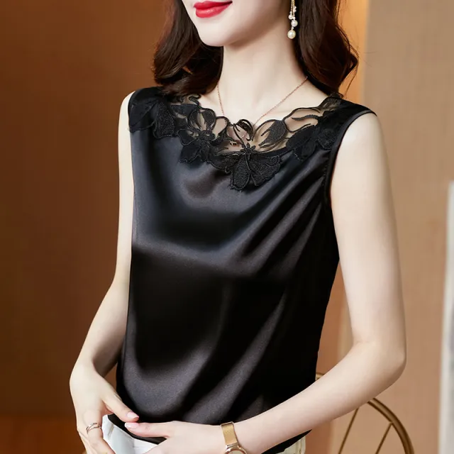 Lace V neck Sling Vest Women Black - Shop at LoveMi