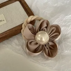 Pearl Handmade Flower Rubber Band Hair Band Simple - Light Brown - View 1