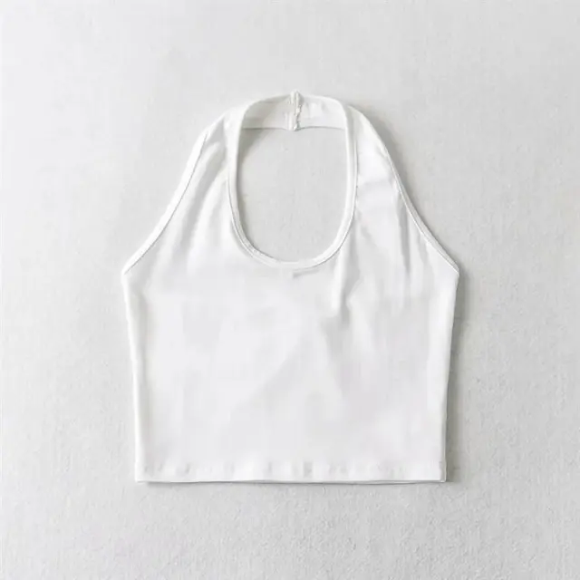 Sexy Solid Color Stretch Halterneck Vest Women White - Shop at LoveMi