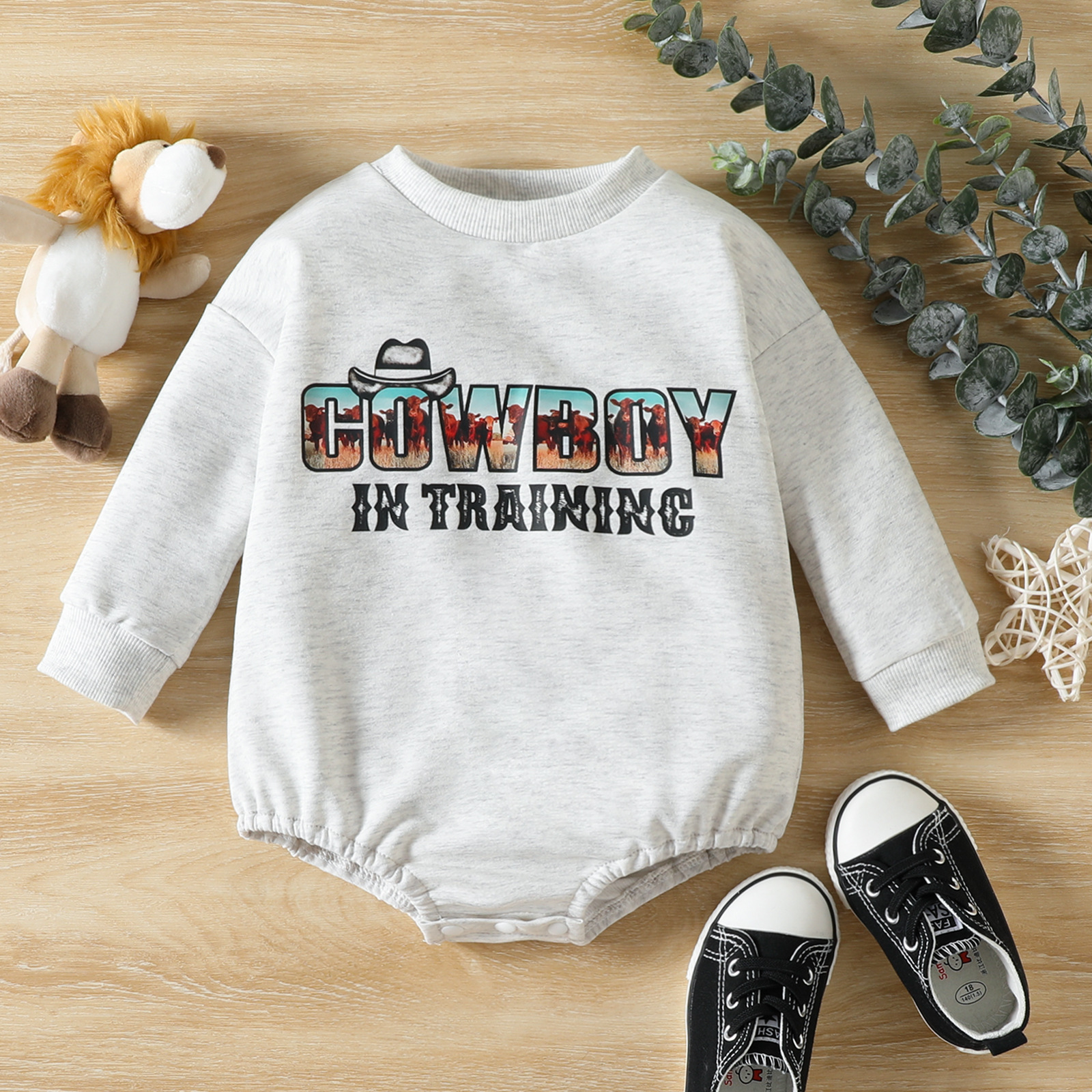 Children's Crawling Suit European And American Style Cow Head Letter Printing Infant Toddler Triangle Rompers