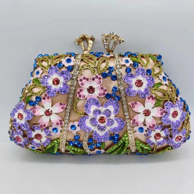 Dripping Oil Diamond Evening Bag Enamel Color Flower Clutch Gold - Shop at LoveMi