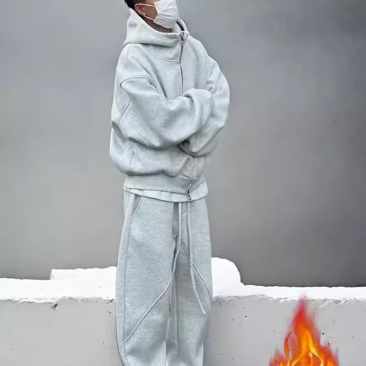 Autumn Winter Fleece-Lined Extra-Thick Men's Set Hoodie And Sweatpants - Image 1