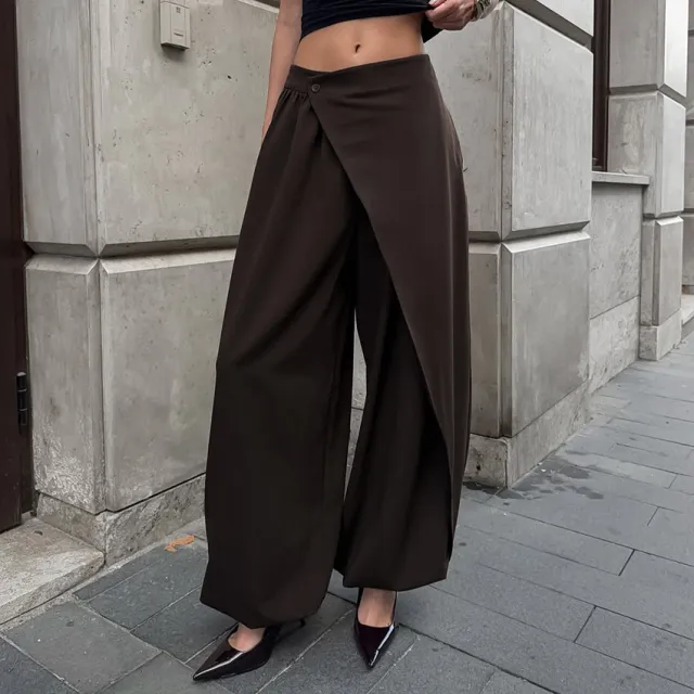 Fashion Casual Irregular Wide leg Pants For Women Coffee - Shop at LoveMi