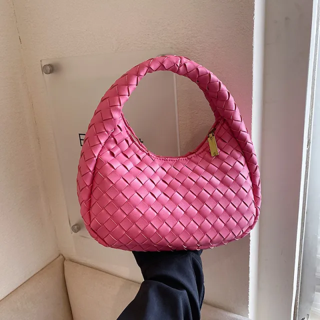 Woven Tote Cute Solid Color Fashion All match Handbag Pink - Shop at LoveMi