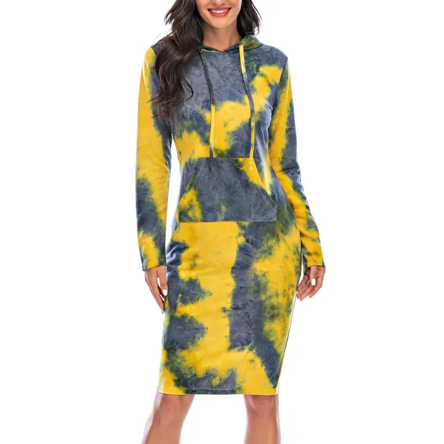 Popular Tie dye Hooded Long Sleeve Sweater Yellow - Shop at LoveMi