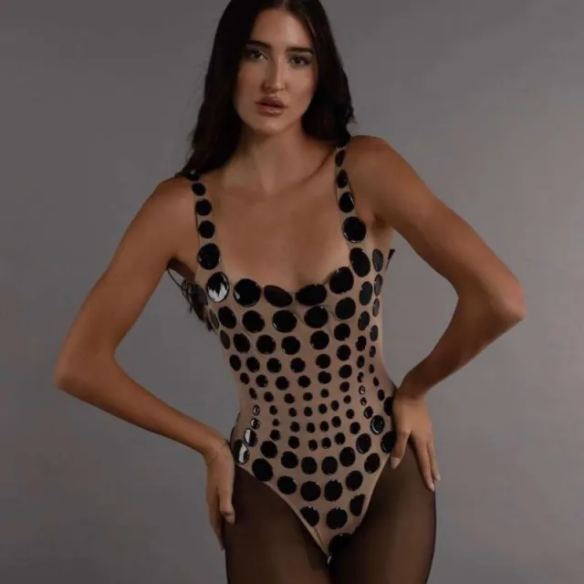 Women's Sling Backless High Waist Polka Dot Tight Jumpsuit Khaki - Shop at LoveMi