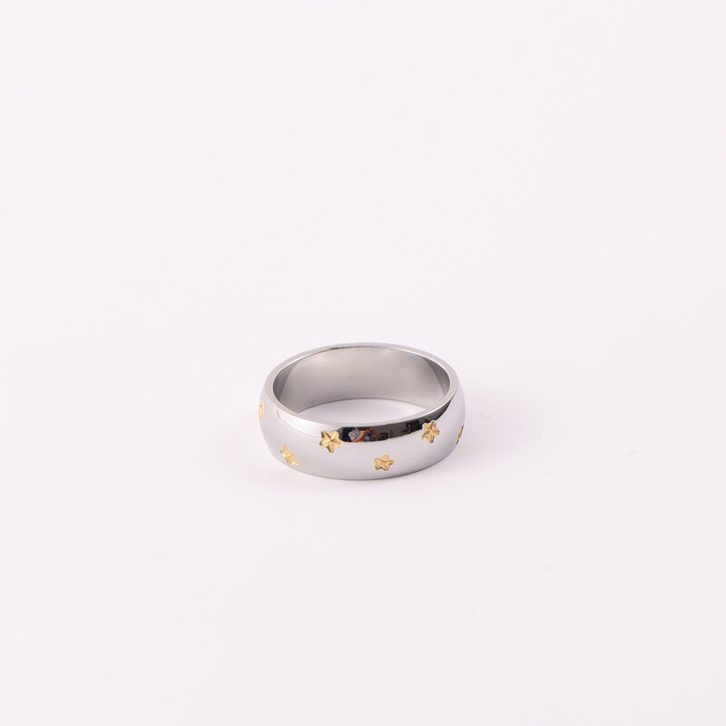 Five-pointed Star Plated Gold Titanium Steel Ring