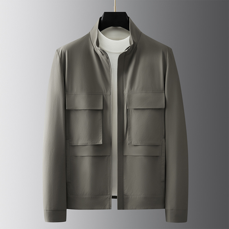 New Stand Collar Multi-pocket Fashion-black Cargo Jacket Coat