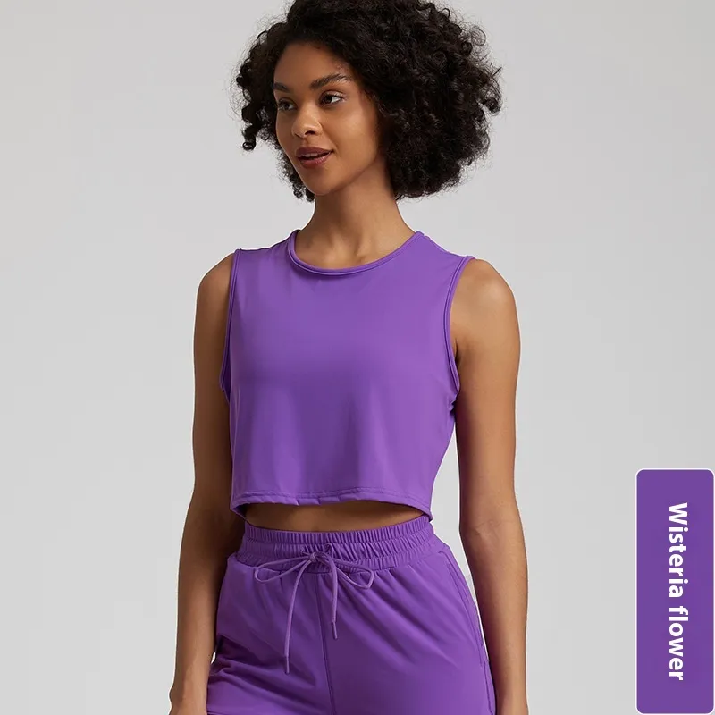 Women's Sleeveless Outdoor Running Fitness Sports Top Quick-drying T-shirt - 4063 Wisteria Flower