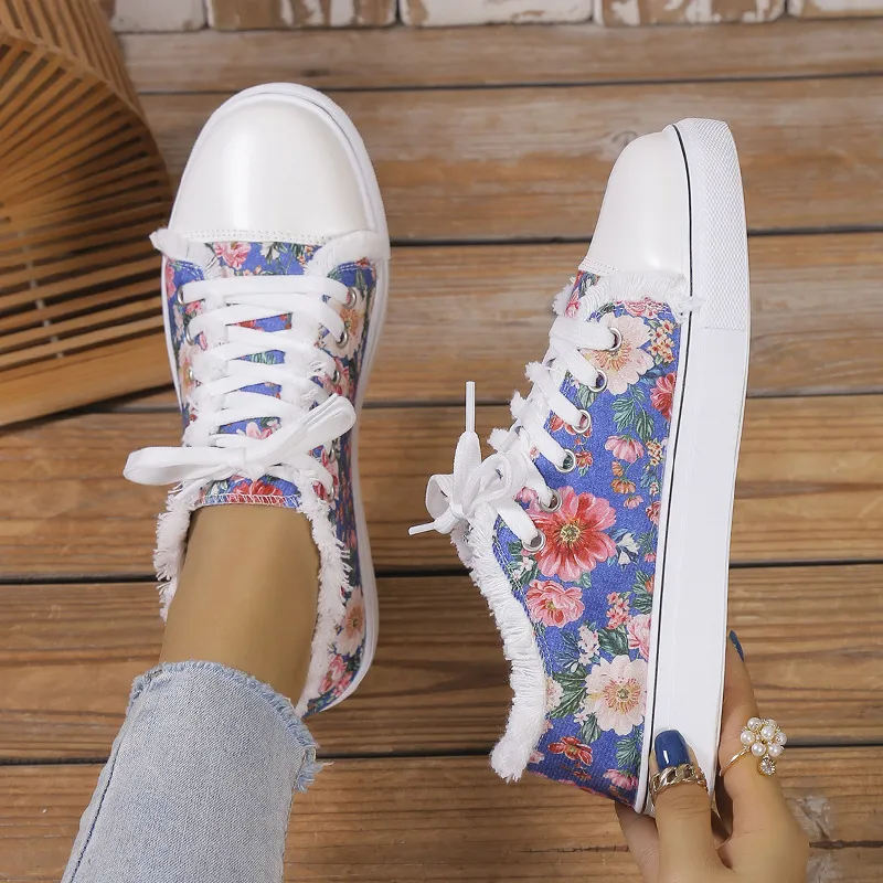 Large Flat Bottomed Graffiti Canvas Shoes For Women - Orchid-43