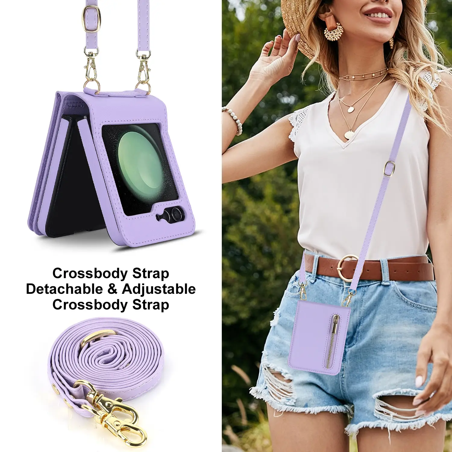 Zipper Crossbody Foldable Screen Phone Case