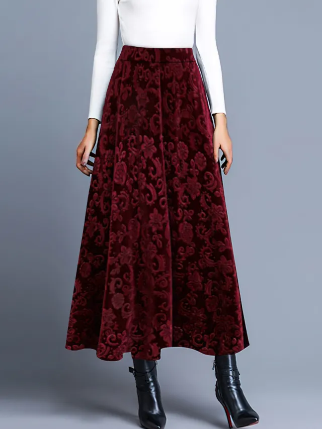 Spring And Autumn New Sexy European And American Simple Velvet Print Skirt Women 8802 Red Printed - Shop at LoveMi