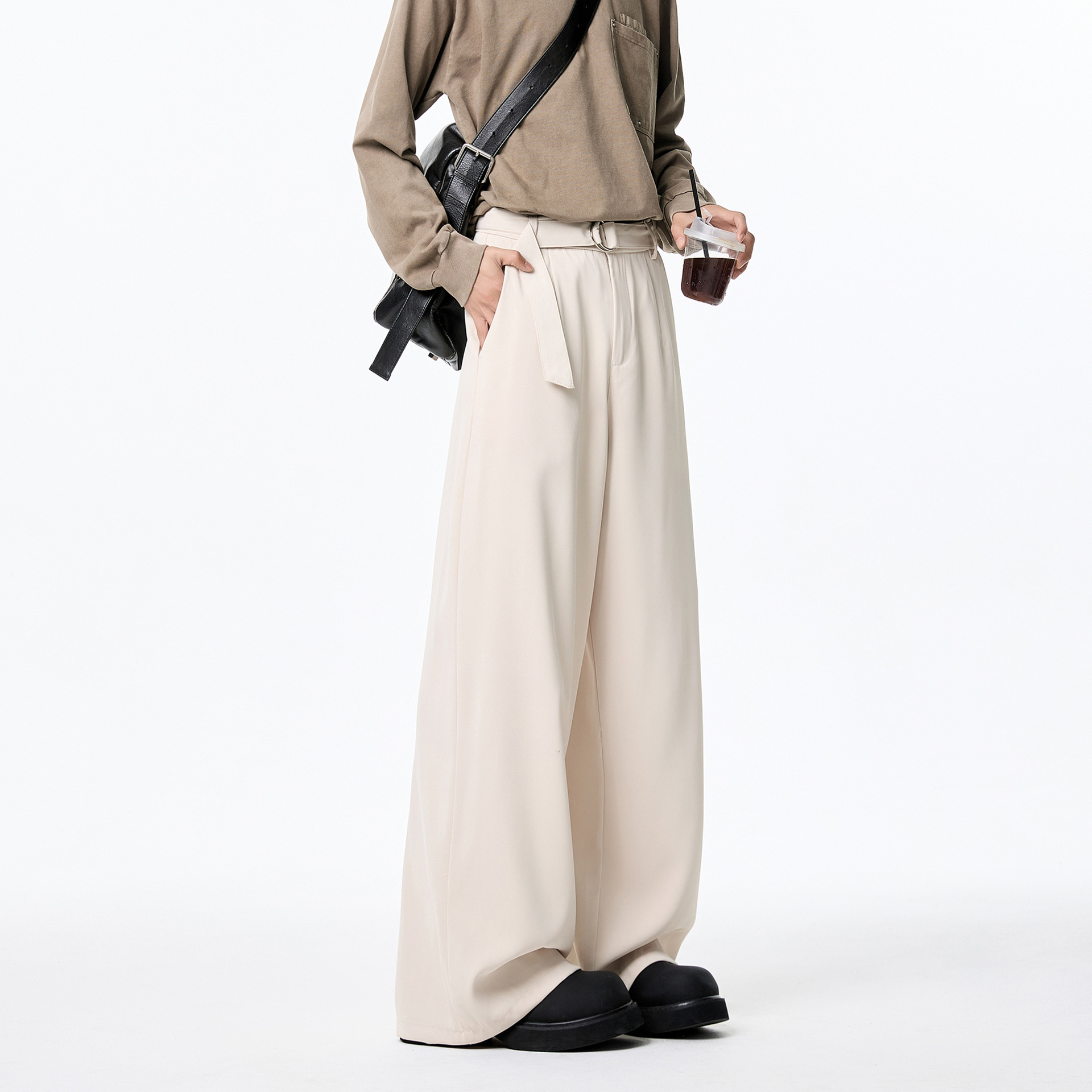Mens Draping Wide-leg Loose-fit Straight-leg Pants