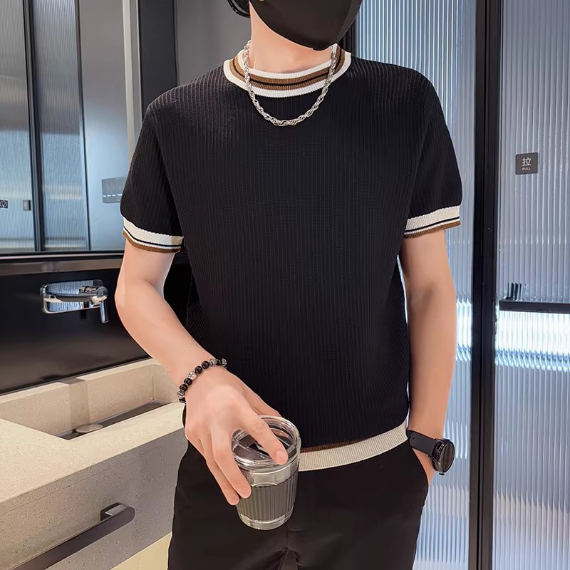 Men's Ice-silk Color-block Knit Top