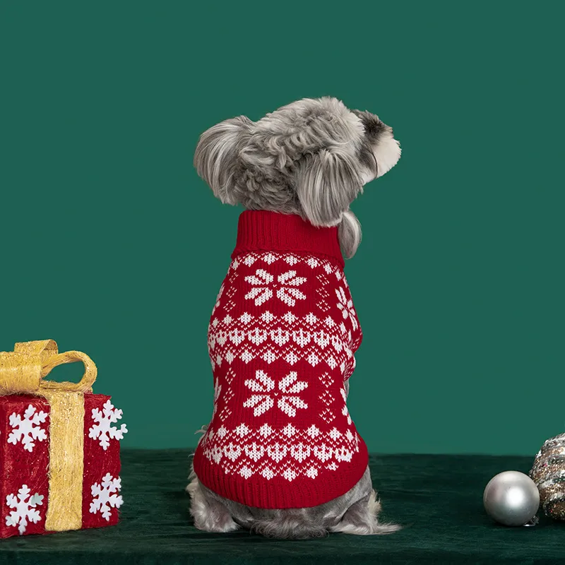 Personalized Pet Knitted Christmas Sweater - Red Snowflake Sweater