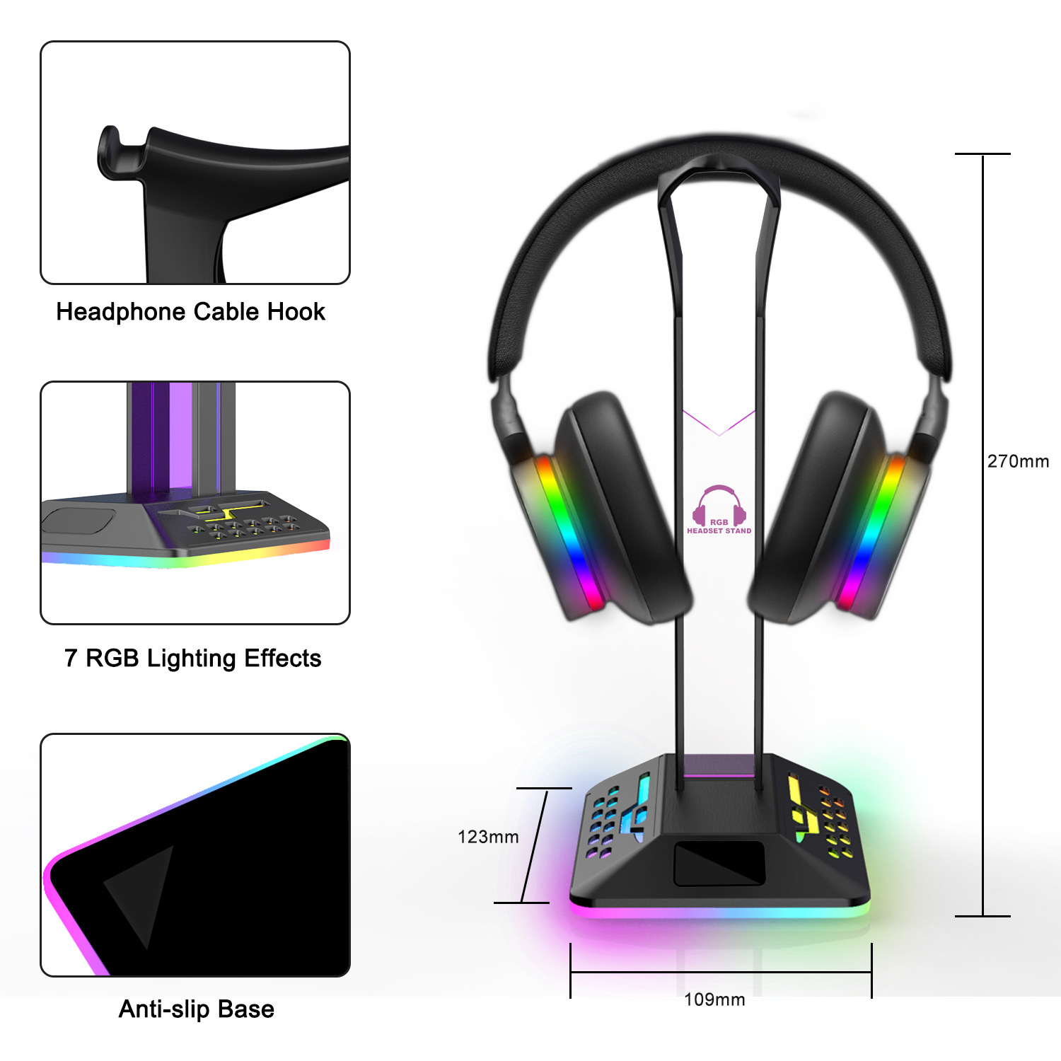 RGB Bracket Dual USBHUB Color Changing Headset Bracket Headset Display Rack - Image 4