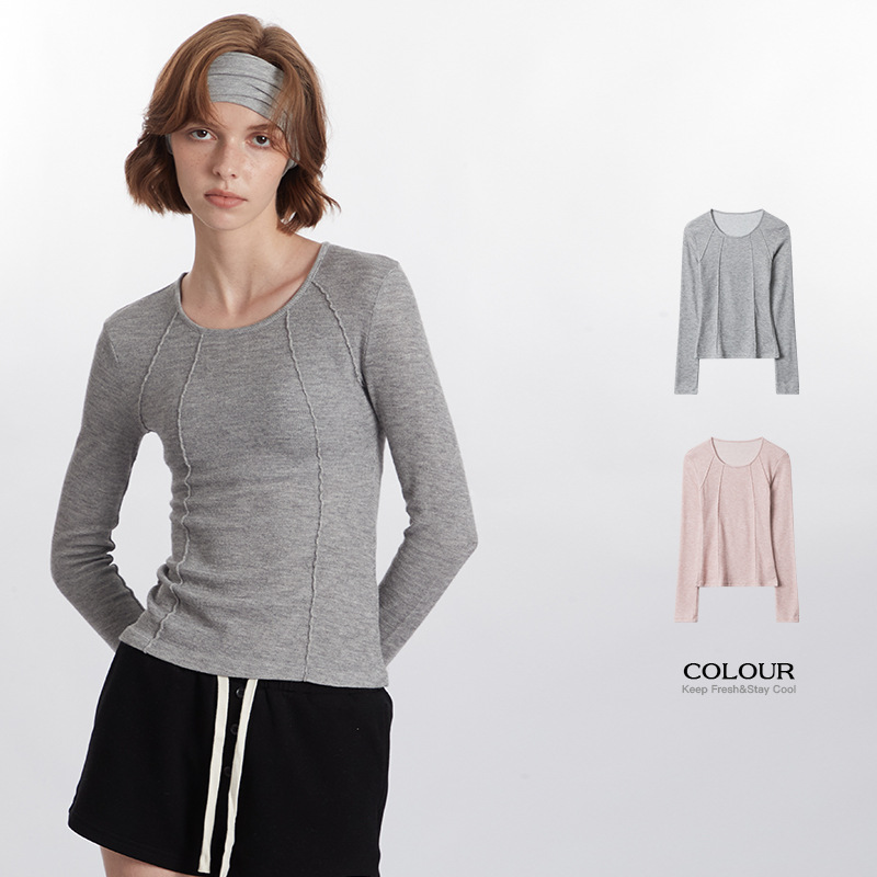 Simple Retro Alphabet Embroidered Slim Long Sleeve Top