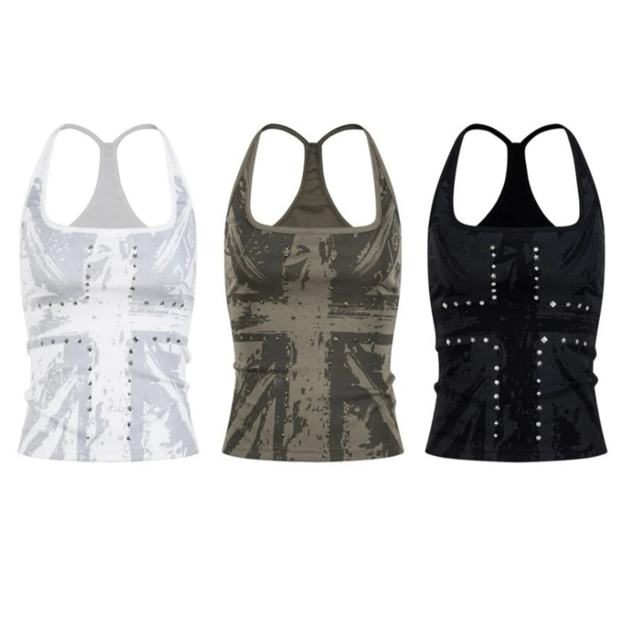 Cross-printed Studded Halter Vest Figure-hugging Sexy Sleeveless Top F74f18b0 77a6 4a10 93b0 Cf526e85d38a