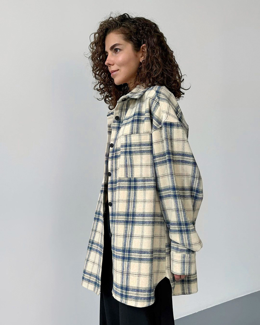 Title 3, Lapel Loose Plaid Long Sleeve Shirt