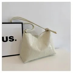 Portable One Shoulder Retro Large Capacity Fashion Solid Color Casual Tote Bag - Beige - View 1