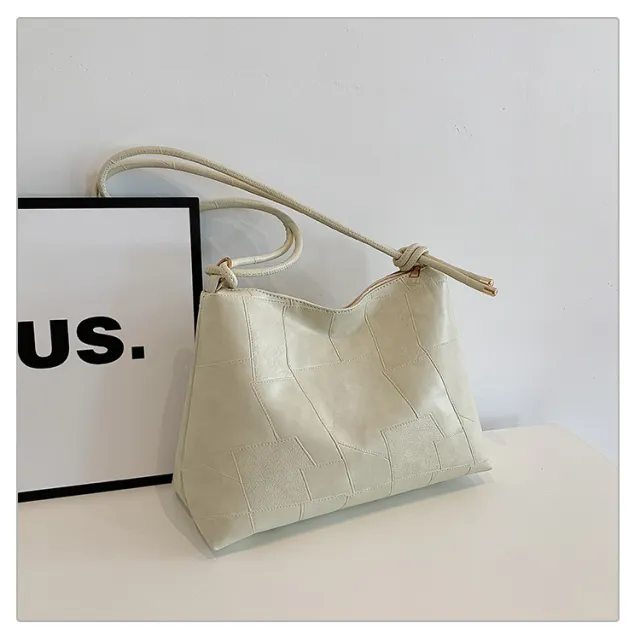 Portable One Shoulder Retro Large Capacity Fashion Solid Color Casual Tote Bag Beige - Shop at LoveMi