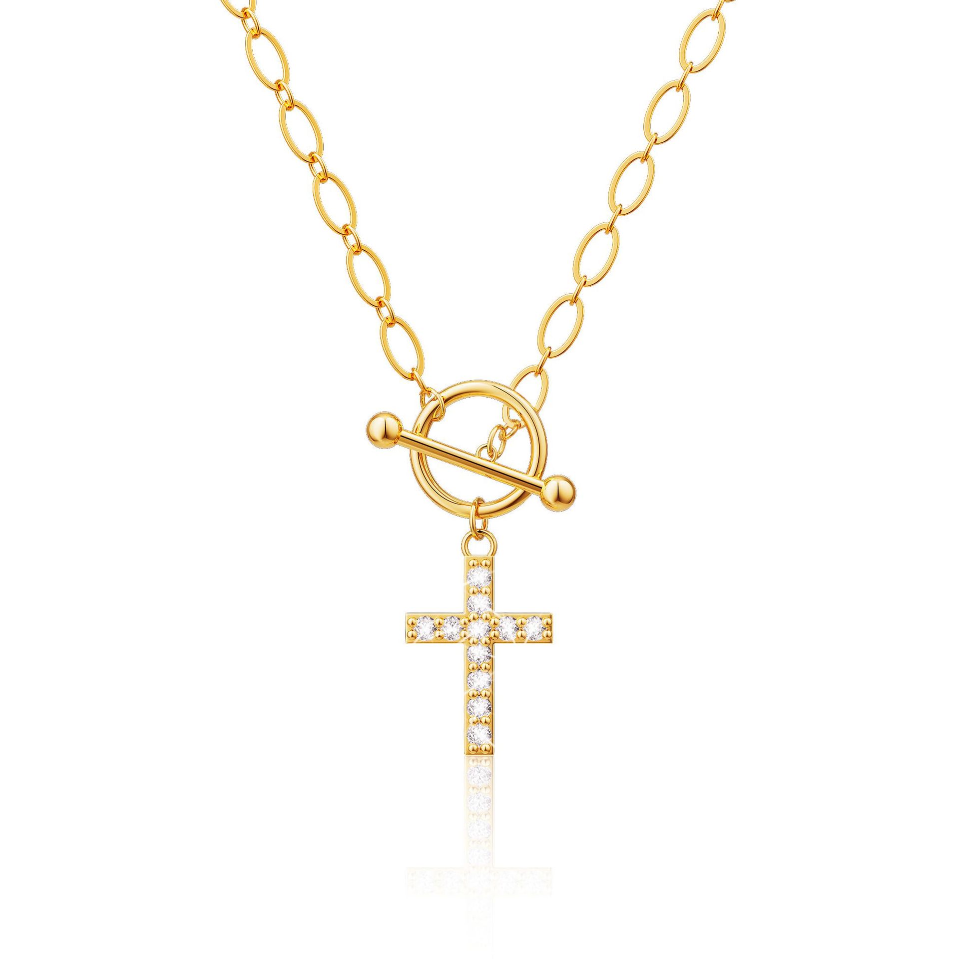 Brass Real Gold-plated Cross-shaped Square Pendant