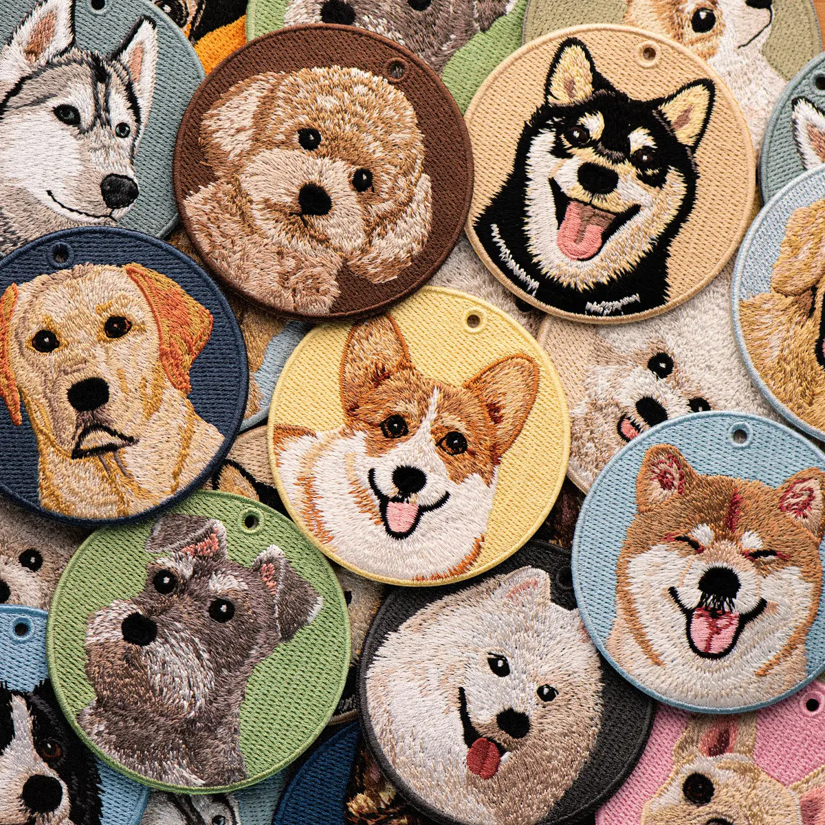 Double Sided Embroidery Pendant Cute Pet Dog
